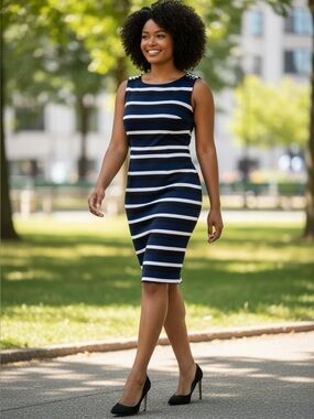 🌻 White House Black Market Sleeveless Striped Sheath Dress #621